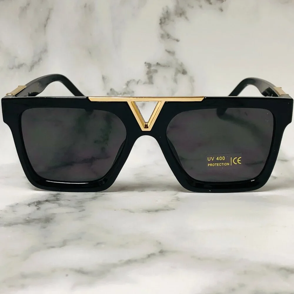 Men Women Sunglasses‎ Fashion Retro Black Gold Frame Square Shades Lentes Gafas